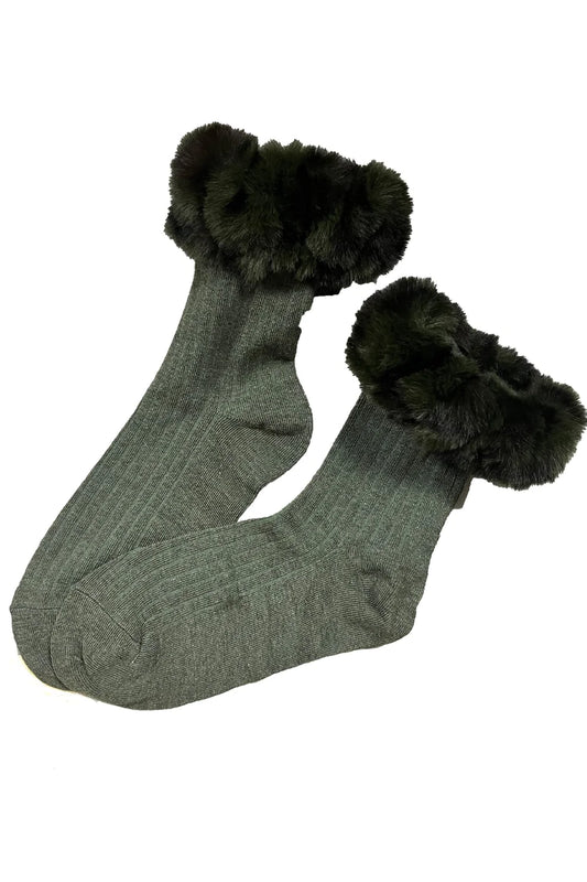 Dark Green Faux Fur Trim Silk blend Sock