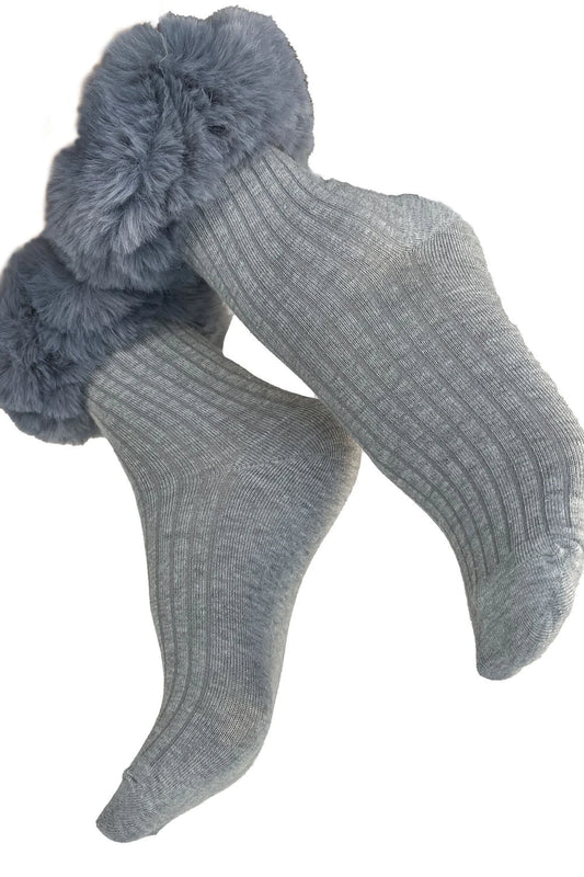 Grey Faux Fur Trim Silk blend Socks