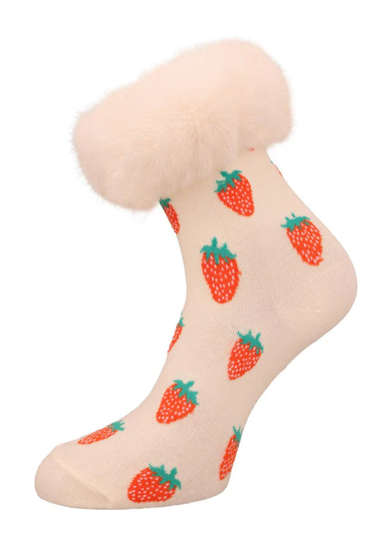 Strawberry Faux Fur Trim Silk blend Sock